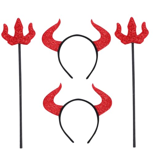 ERINGOGO 4 Stück Halloween Teufel Kostüm Set mit Rotem Hörner Stirnband und Teufelsdreizack Kreative Halloween Deko für Karneval Fasching Motto Cosplay-Partys ERINGOGO 4 Stück Halloween Teufel Kostüm Set mit Rotem Hörner Stirnband und Teufelsdreizack Kreative Halloween Deko für Karneval Fasching Motto Cosplay-Partys von ERINGOGO