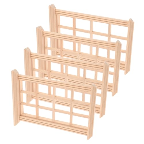 ERINGOGO 4 Stück Maßstab Fach Fenster Dekoration für Puppenhaus Realistisches Mini Haus Ornament aus Hochwertigem Holz von ERINGOGO