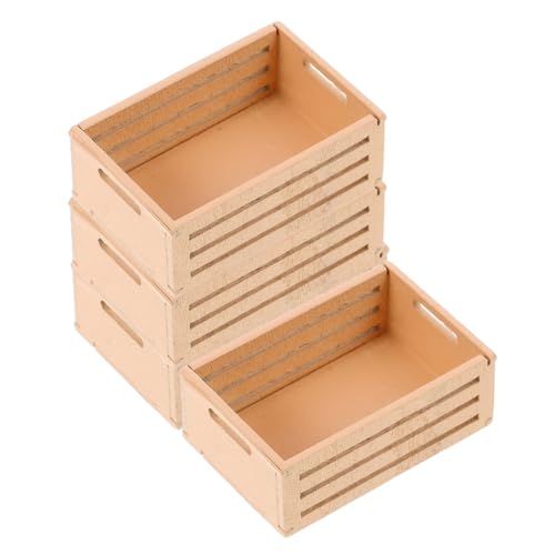 ERINGOGO 4 Stück Mini-Aufbewahrungskorb holzbox Dekorativer Aufbewahrungskorb Desktop-Dekoration Miniatur tragbare Düse erweiterbare Dekoration Puppenhauskiste Mini Holzkorb hölzern Beige von ERINGOGO