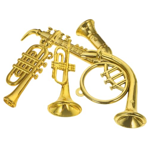 ERINGOGO 4 Stück Mini-Musikinstrumentenmodell Musical Miniatur klein winzig bastelzeug Present Ideas musikspielzeug Mini-Instrumente als Ornamente Mini-musikalische Ornamente Plastik Golden von ERINGOGO