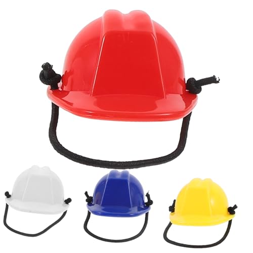 ERINGOGO 4 Stück Mini Sicherheitshelm für Kleine Haustiere Robuste Plastikbauhelme mit Elastischem Band Mini Helm für Reptilien Schlangen und Puppen als Schutz und Zufällige Farbe von ERINGOGO