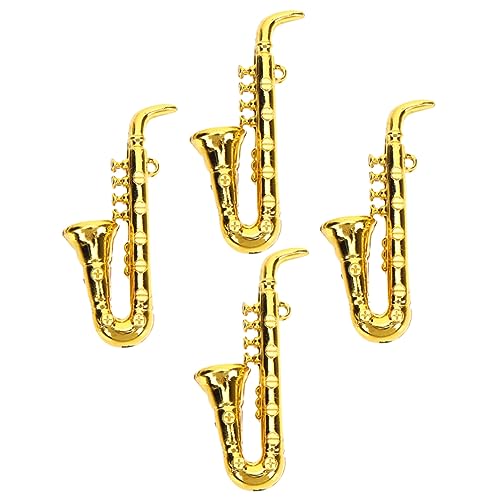 ERINGOGO 4 Stück Miniatur-Blasinstrumente-Modelle Musik Finger Musical Mini-Instrumente Kind Simulation Saxophon Miniatur simuliertes Saxophon Desktop-Mini-Saxophon-Modell Plastik Golden von ERINGOGO