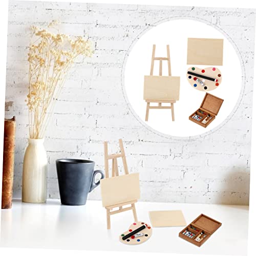 ERINGOGO 4 Stück Miniatur Holz Staffelei Malset Teilig für Puppenhaus Deko mit Mini Palette und Ölfarben Filigranes Künstler Zubehör für Aquarell und Kunsthandwerk Detailreiche Miniatur von ERINGOGO