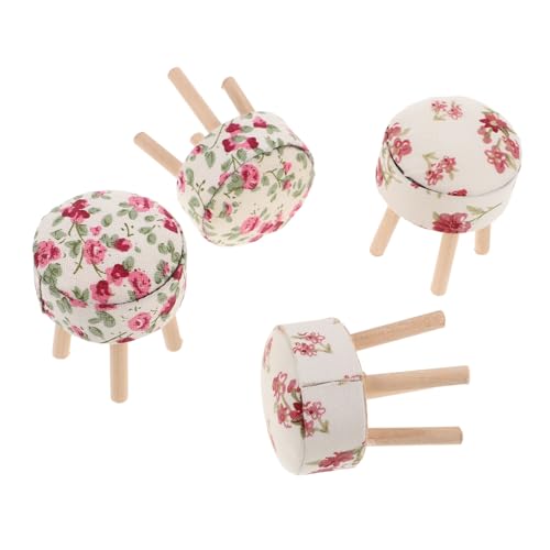 ERINGOGO 4 Stück Miniatur Puppenhaus Hocker Runde Gepolsterte Stoffhocker Realistische Miniatur Möbel Stilvolles Puppenhaus Zubehör für Küche und Wohnzimmer von ERINGOGO