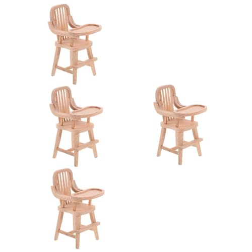 ERINGOGO 4 Stück Puppenhausmöbel Hochstuhl Essstühle Desktop-Mini-möbel Mini-Stuhl Schmückt Puppenhauszubehör Mini-hausbedarf Mini-hausdekoration Essensstuhl Miniatur Kind Hölzern von ERINGOGO