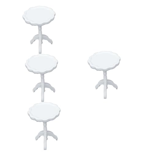 ERINGOGO 4 Stück Puppenhaus Runder Tisch Miniaturen Küchenzubehör Für Puppenstuben Puppenhausmöbel Aus Holz Puppenhausartikel Tischmodell Aus Holz Hölzern Kind Tischmöbel Tragbar Weiß von ERINGOGO