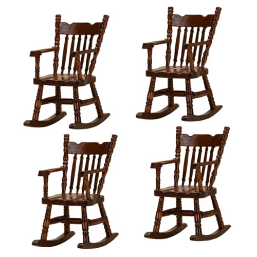 ERINGOGO 4 Stück Puppenhaus Schaukel Stuhl Miniatur-Schaukelstuhlmöbel Miniatur-Sessel Puppenhaus aus Holz Modelle Puppenhausmöbel Puppenhaus-Schaukelstuhl-Ornament hölzern Spielzeugzimmer von ERINGOGO