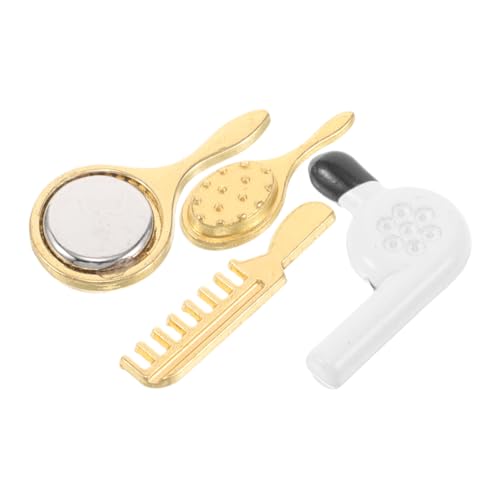 ERINGOGO 4stücke Miniatur Haarsalon Zubehör Set Teiliges Set Mit Haartrockner Spiegel Und Kamm Für Puppenhaus-Dekoration Realistische Friseurwerkzeuge Für Kreatives Spiel Und Styling von ERINGOGO