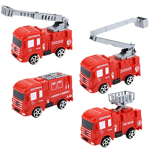 ERINGOGO 4 Stück Spielzeugauto Feuerwehrauto fire Truck Toy puppenwagen Toy Cars Feuerwehrauto Geburtstagsdekoration Kuchen liefert Kuchen backen Ornamente Plastik rot von ERINGOGO