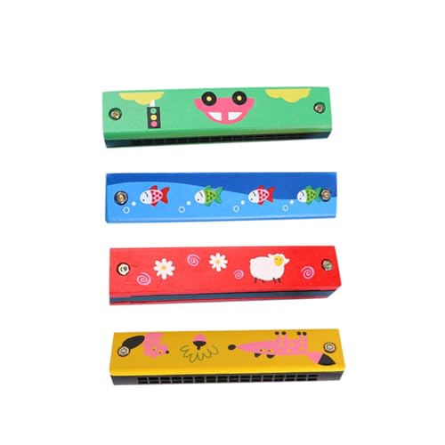 ERINGOGO 4 Stück Teiliges Holz Harmonica für Doppelte Reihe Pädagogisches Musikinstrument mit Buntem Design für Kreative Spielstunden und Musikalische von ERINGOGO