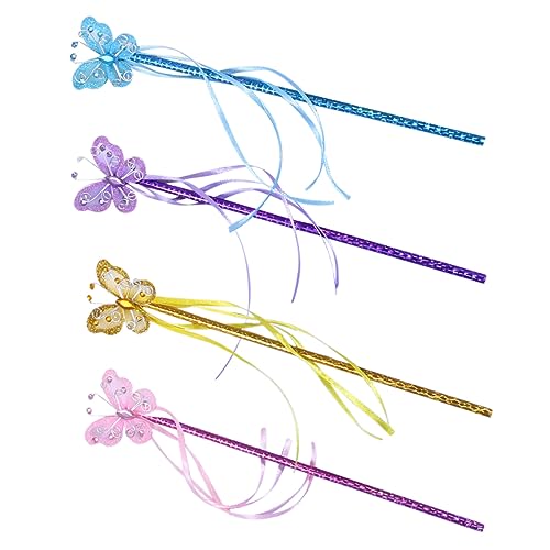 ERINGOGO 4 Stück Teiliges Leuchtende Feenstäbe mit Glitzer Sichere Zauberstäbe für Mädchen Bunte Schmetterlingsstäbe für Party Shower und Kostüm Accessoires von ERINGOGO