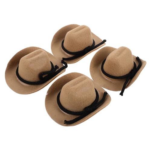 ERINGOGO 4 Stück Teiliges Mini Cowgirl Hüte Flauschige Miniatur Cowboy Mützen für Puppen Vielseitige Kleine Western Hüte für Bastelprojekte Dekorative Partyaccessoires und Mini-Dekorationen von ERINGOGO