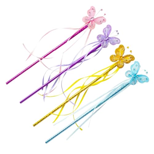 ERINGOGO 4 Stück Teiliges Schmetterling Feenstäbe Bunte Feenstäbe für Kindergeburtstag Karneval und Feenkostüm mit Weichem Griff und Kindgerechtem Design von ERINGOGO