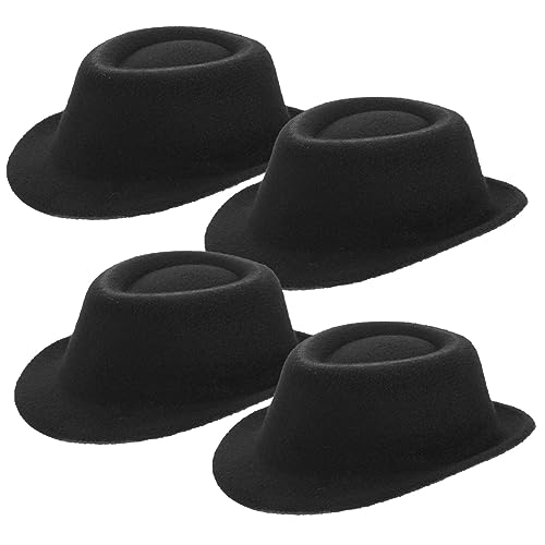 ERINGOGO 4 Stück dekorative Hüte schwarzer Fedora-Hut Kleiner Hutkopfschmuck kleine Hüte für Kuchendekor Quastenhut weinachtsmützen weihnachsmütze Puppenfigur Hut Party-Foto-Requisite Stoff von ERINGOGO