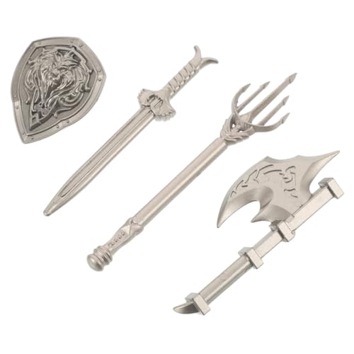 ERINGOGO 4 Teiliges Baustein Zubehör Werkzeuge Schild Kit Bausteine Zubehör Actionfiguren Für Jungen Miniatur Schwerter Trebuchet Kit Für Kostümschwerter Kunststoff Silber von ERINGOGO