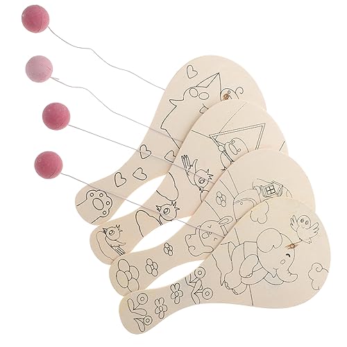 ERINGOGO 4 Teiliges Holzschläger Mini Bastelset Zum Zeichnen Unvollendete Paddelbälle Paddel Lernspielzeug Farbe Kinderspielzeug Sortiert Für Holzpaddelball Kinderschläger von ERINGOGO