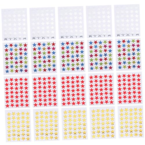 ERINGOGO 40blätter Bögen Selbstklebende Fünfzackige Sternaufkleber Gold Silber Und Farben Belohnungssticker Für Mädchen Im Kindergarten Für Scrapbooking Und Bastelprojekte von ERINGOGO