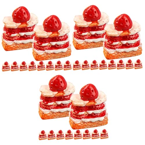 ERINGOGO 48 STK Erdbeer-Sahne-Torte Obstkuchen Erdbeer-Accessoires Nachspeisen Mini- -Dessert-Modell Kuchenmodelle Handyhülle Zubehör Lebensmittel Requisiten gefälschter Kuchen Harz rot von ERINGOGO