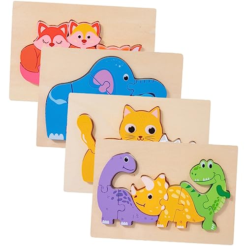 ERINGOGO 4Sätze Teiliges Tierpuzzle Für Kleinkinder Interaktives Holzspielzeug Mit Katzen Dinosaurier Wal Und Motiven Fördert Kognitive Fähigkeiten Und Spielspaß von ERINGOGO