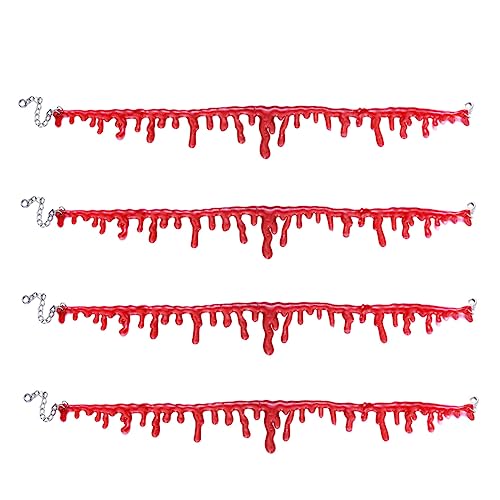 ERINGOGO 4Stücke Handgemachte Gotische Halloween Blutfleckenkette Rote Halsketten Für Kostümpartys Makeup Und Grusel Events Halloween Schmuck Und Dekoration von ERINGOGO