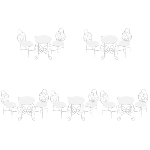 ERINGOGO 5 Sätze Mini-teetischstühle Stühle Im Freien Schreibtischzubehör Möbel Mikro-landschaftsdekoration Puppenhaus Mini-Stuhl-Ornament Draussen Mini-Tisch Weiß Eisen von ERINGOGO