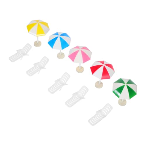 ERINGOGO 5 Sätze Miniatur Strand Dekoration mit Miniatur Sonnenschirmen und Stühlen für Puppenhaus Kreative Mikro Strand Szene Leicht Integrierbar Kompakt für DIY Fotografie Sommer Thema von ERINGOGO