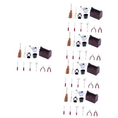ERINGOGO 5 Sätze Puppenhaus-Werkzeugkasten Werkzeugkiste aus Holz Werkzeugkasten für Puppenhaus Modelle Mini- -Tool-Kit Puppenhauszubehör Legierung Kleines schmücken Ob11 Plastik von ERINGOGO