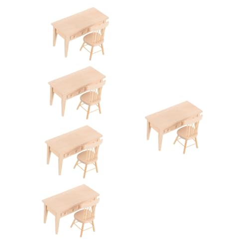 ERINGOGO 5 Sätze Puppenschmuck Dekoration Schlafzimmer Bedroom Decor Mini-Schreibtischstuhl-Figur Kleiner Schreibtisch aus Holz Mini-Hausverzierung Mini-Hausaccessoire Möbel Ornamente von ERINGOGO