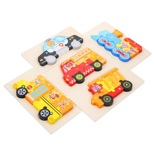 ERINGOGO 5 Sätze Teiliges Holzpuzzle für Bunte Cartoon Motive Pädagogisches Lernspielzeug Feinmotorik Hand Auge Koordination und Kognitiven Fähigkeiten Sicher und Spielerisch für von ERINGOGO