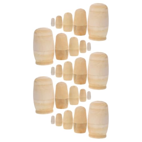 ERINGOGO 5 Sätze Unbemalte Matroschka Puppen aus Holz Russische Nistpuppen zum Bemalen Kinderfreundliches DIY Bastelset Naturbelassene Glatte Oberfläche für Geschenk und Kunstprojekte von ERINGOGO