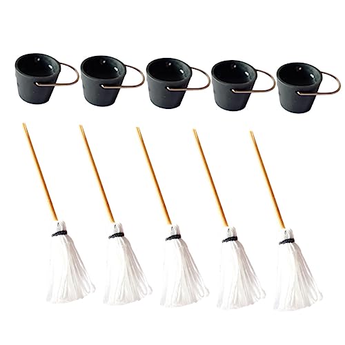 ERINGOGO 5 Sets Puppenhaus Eimer Mopp Eimer Kinderspielzeug Mini Foto Ornamente Mini Mopp Eimer Ornamente Kleines Modell Mopp Modell Foto Requisiten Kleines Zubehör Puppenhaus von ERINGOGO