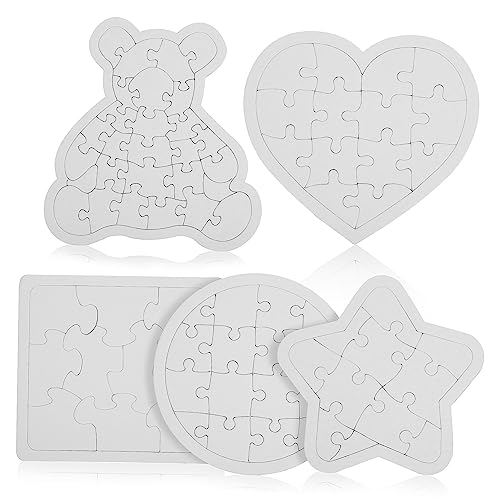 ERINGOGO 5 Stück Blanko Puzzleset Teilig mit Bär Kreis Herz Papierpuzzle zum Bemalen Kreativ zur Individuellen Gestaltung für Bastelfans von ERINGOGO