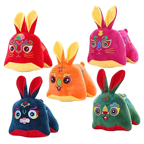 ERINGOGO 5 Stück Fünf Gesegnete Kaninchenpuppe Stoffhase Jahr des Kaninchens Neujahrsfest Kleines Stoffkaninchen Plüschkaninchen Chinesisches Kaninchen Plüschkaninchen von ERINGOGO