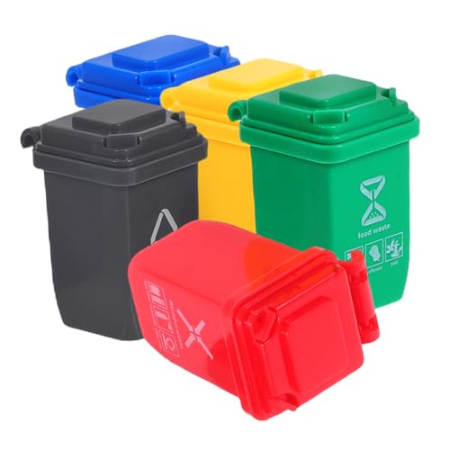 ERINGOGO 5 Stück Puppenhaus Mini Sortiermülleimer Müll- und Recyclingbehälter Mini-Mülleimer für den Schreibtisch mit Deckel Vakuum für kinderspielzeug scheibengardinen Abs von ERINGOGO