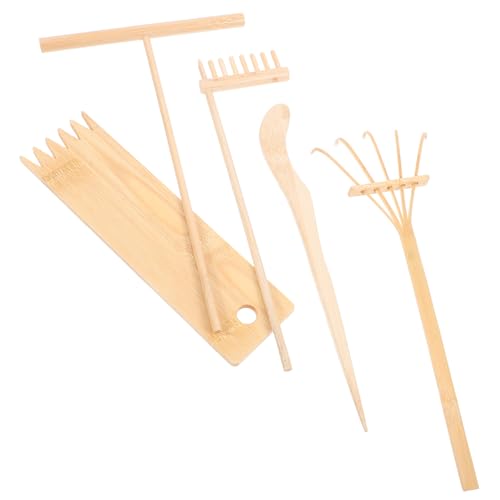 ERINGOGO 5 Stück Sandmalerei Bambus -Rake -Set Mini-Sandrechen Sandkunst Miniatur Gartenwerkzeuge Gartenzubehör Gartenwerkzeugzubehör japanische gartengeräte Mini-Sandwerkzeuge Khaki von ERINGOGO
