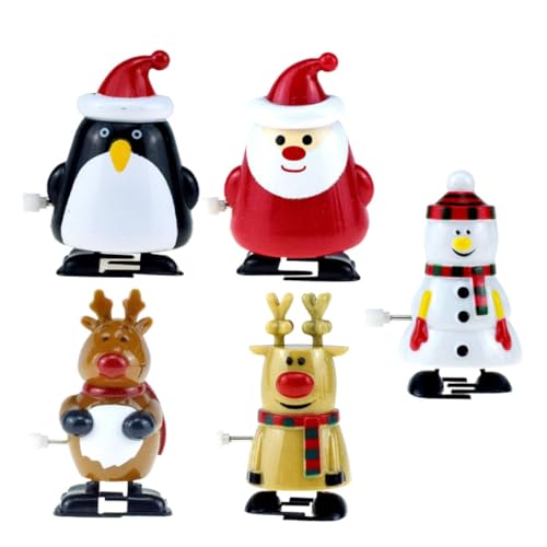 ERINGOGO 5 Stück Teiliges Aufziehspielzeug Weihnachten mit Weihnachtsmann Schneemann Pinguin und Rentier Farbenfrohe Cartoon-Figuren Kinderfreundlich Sicher Deko von ERINGOGO