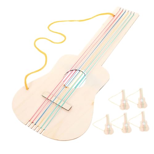 ERINGOGO 5 Stück Teiliges DIY Holzgitarre Unbemalt Handgefertigt zum Bemalen und Gestalten Kreatives Musikinstrument für Jungen und Mädchen Ab Vorschulalter Fördert Künstlerische Talente von ERINGOGO