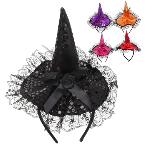 ERINGOGO 5 Stück Teiliges Halloween Haarreif mit Funkelnden Hexenhut Applikationen Farbenfrohe Pailletten Geeignet für Erwachsene für Party Kostüm und Fasching von ERINGOGO