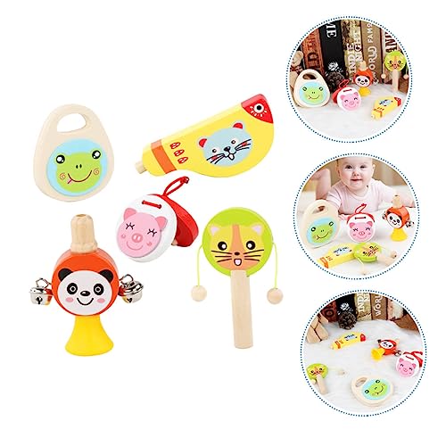 ERINGOGO 5 Stück Teiliges Holzinstrumente Musikinstrumente aus Holz mit Cartoon Klappern Pädagogisches Motorik und Rhythmus für Kleinkinder und Eltern Junge Mädchen Interaktion von ERINGOGO