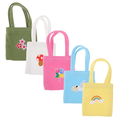 ERINGOGO 5 Stück Teiliges Mini Canvas Handtaschen Farbenfrohe Kleine Schultertaschen aus Strapazierfähigem Canvas Miniatur Puppenzubehör für Puppenhaus Dekoration und Spiel Kompakte für von ERINGOGO
