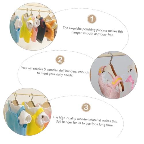 ERINGOGO 5 Stück Teiliges Miniatur Holz Kleiderbügel mit Metallhaken Langlebiger Puppen Kleiderständer Praktisches Zubehör für Puppenhaus Naturalfarben Geeignet für Puppenkleidung und von ERINGOGO