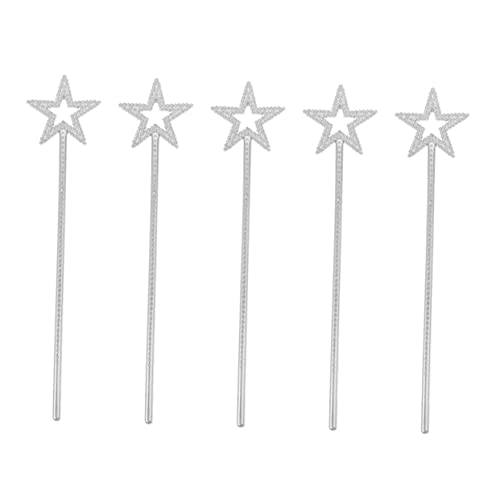 ERINGOGO 5 Stück Teiliges Sternförmige Kunststoff Zauberstäbe in Silber für Glänzende Feenstäbe für Bühnenauftritte Partyzubehör Realistisches Magisches Design für Mädchengeschenke von ERINGOGO
