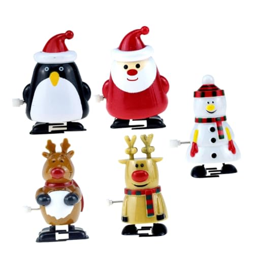 ERINGOGO 5 Stück Teiliges Weihnachts Aufziehspielzeug mit Nikolaus Schneemann Pinguin und Rentieren Bunte Weihnachtsfiguren zum Laufen Mitgebsel für Weihnachtsfeier und Geschenkfüllung von ERINGOGO