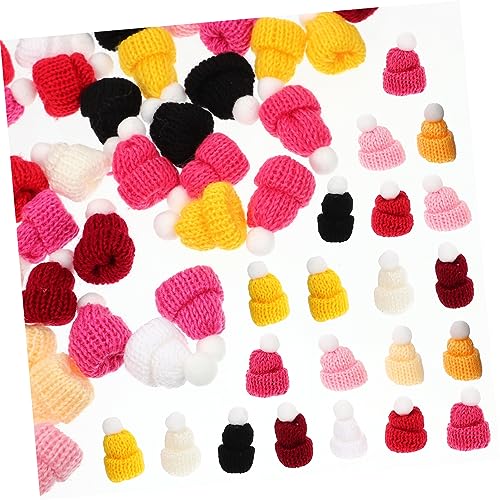 ERINGOGO 50 Stück Teiliges Mini Strickmützen für Puppen und Bastelarbeiten Bunte Kleine Handgestrickte Mützen Weiche Mini Häkelmützen für DIY Dekoration Geschenkideen und Kreative Miniatur von ERINGOGO