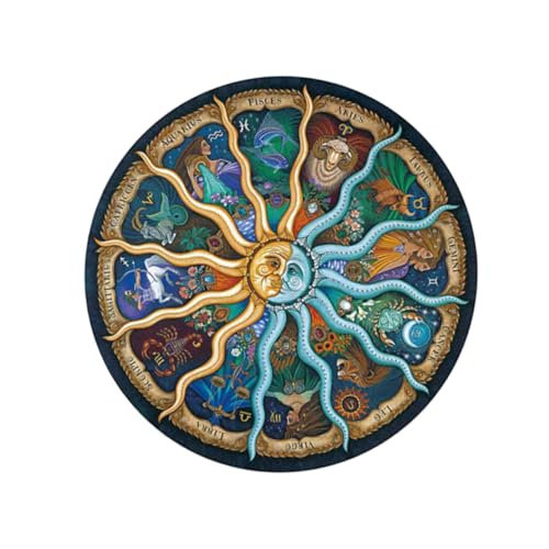 ERINGOGO 500 Stück Teiliges Rundes Papier Zodiac Puzzle Farbenfrohes Tierkreis Jigsaw für Erwachsene und Präzise Geschnittenes Langlebiges Lernspielzeug für Familien und Freizeitgestaltung von ERINGOGO