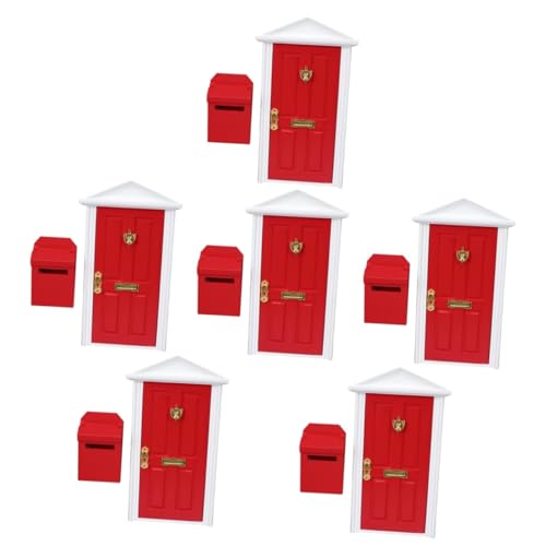 ERINGOGO 6 Sätze Mini Möbel Türen Modell der Türfigur briefkasten dekor Möbelzubehör Miniatur-Spitztür Modelle Mini-Hausmöbel Holztür Puppenhaus Ornamente Möbeltür Mikroszene hölzern rot von ERINGOGO