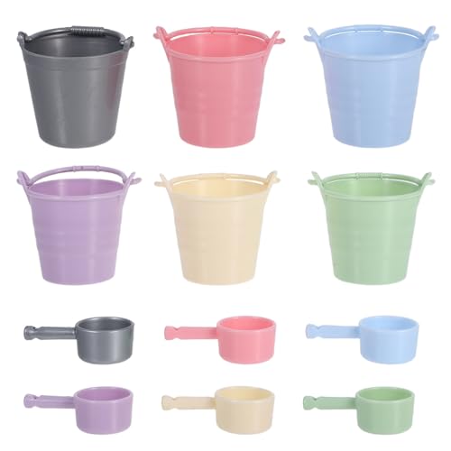 ERINGOGO 6 Sets Kleine Eimer Spielzeug Mit Schöpfkellen Mini Haus Dekoration Puppenhaus Eimer Handwerk Kind Mini Kunststoff Eimer Modell Puppenhaus Wasser Eimer von ERINGOGO