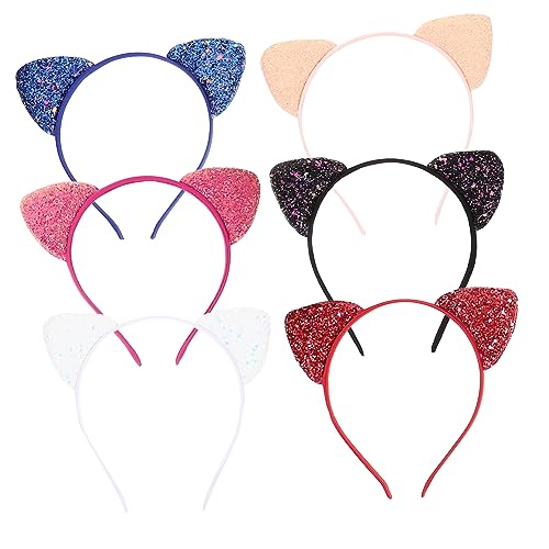 ERINGOGO 6 Stck Teiliges Mädchen Katzenohren Haarreif Pailletten Glitzer Stirnband Bunte Karneval Kostüm Party Dekoration Bequemes Stoffmaterial Geeignet für Cosplay und Mädchengeschenke von ERINGOGO