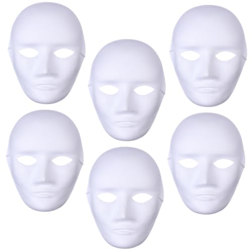 ERINGOGO 6 Stück DIY Pappmaschee Masken für Erwachsene Handbemalbare Weiße Masken Bastelset Maske Bemalen zum Selbstgestalten für Karneval Halloween Party von ERINGOGO