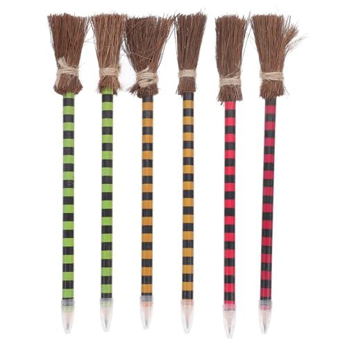 ERINGOGO 6 Stück Hexenbesen-Bleistift Halloween holzstifte Hexenbesenstifte Skizzierbleistift kinderparty Kindergesichtsmaske Nein Party Bleistifte Besenschreibstift Buche von ERINGOGO